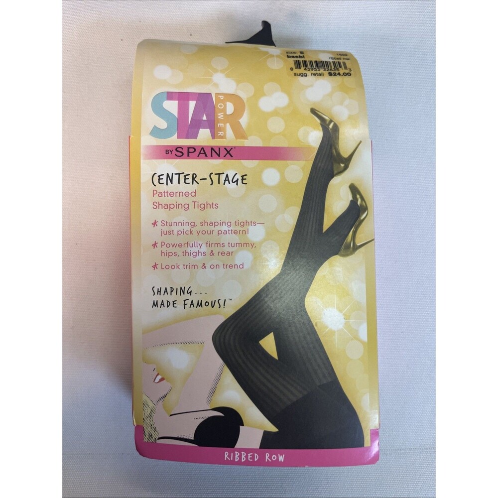 SPANX Star Power Center Stage Patterned Shaping Tights Black Ribbed Row NWT